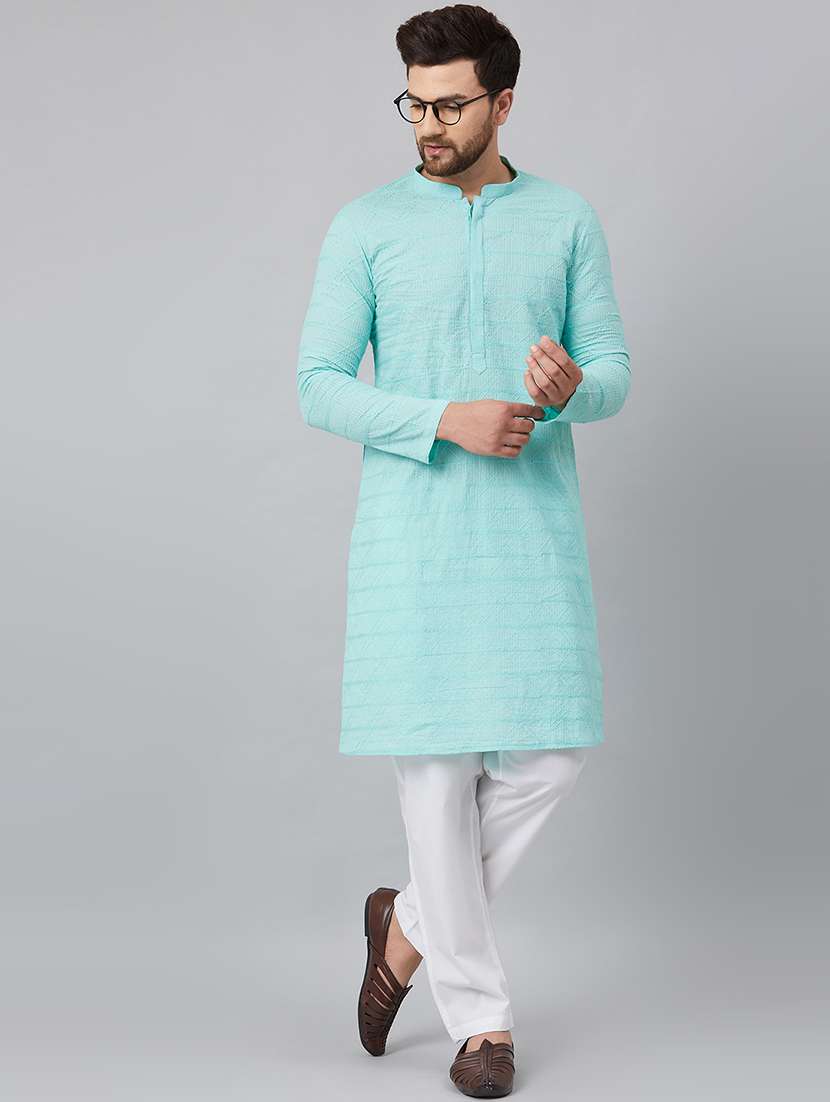 men self design long sleeve kurta pyjama set