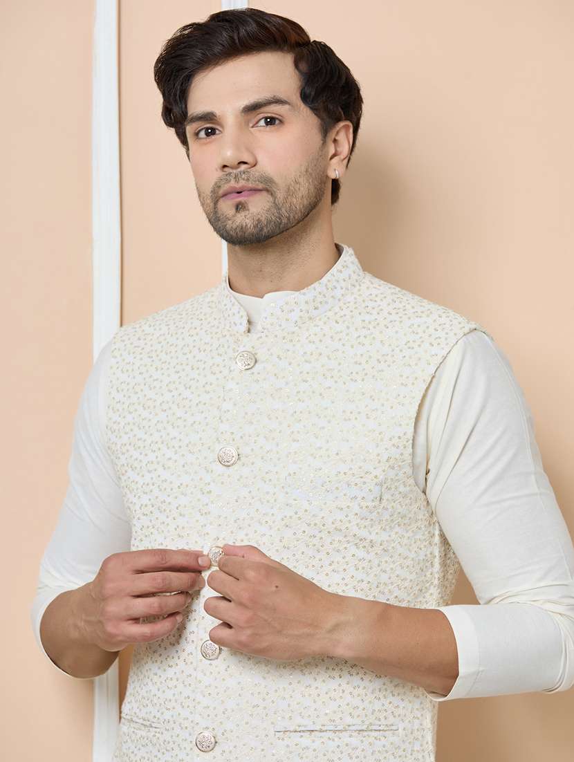 men self design sleeveless nehru jacket - 22391889 -  Standard Image - 1