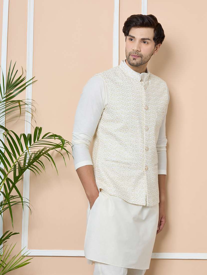 men self design sleeveless nehru jacket - 22391889 -  Standard Image - 4
