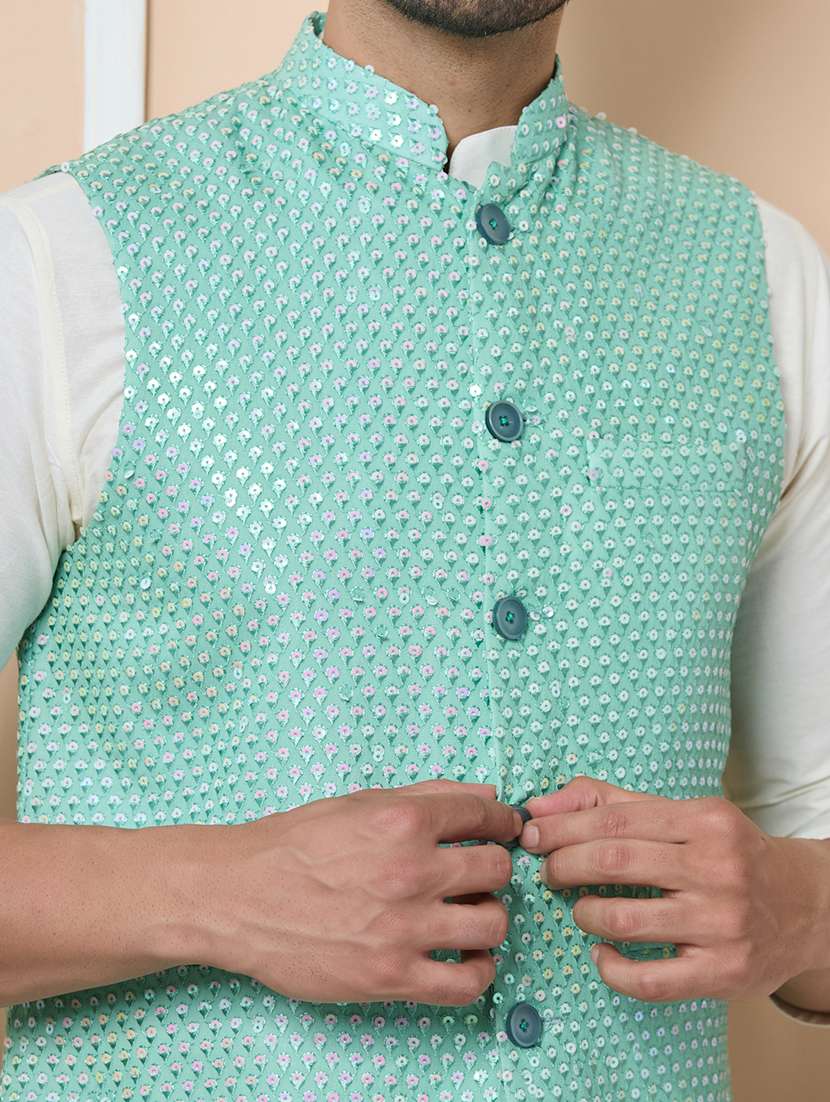 men self design sleeveless nehru jacket - 22391891 -  Standard Image - 1