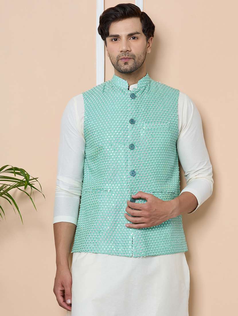 men self design sleeveless nehru jacket - 22391891 -  Standard Image - 4