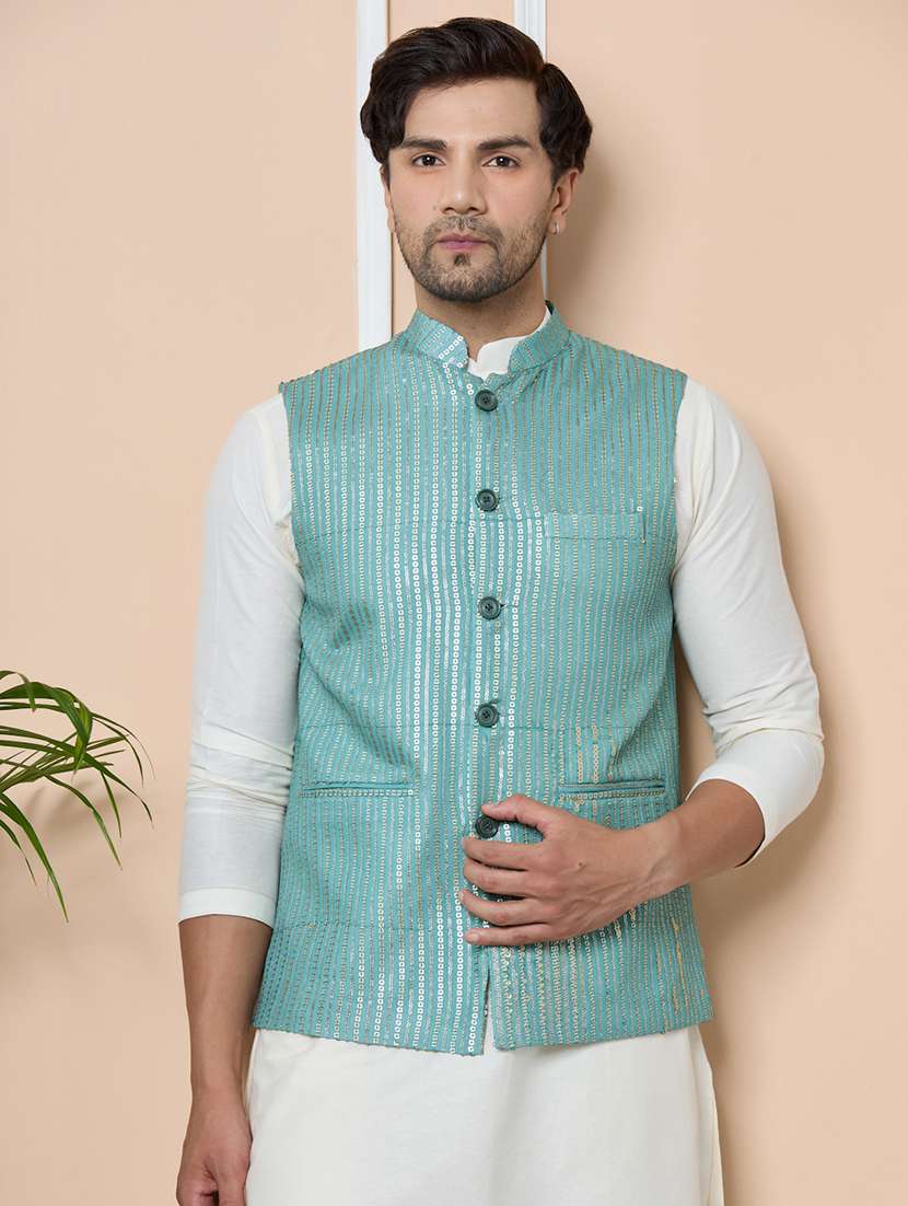 men self design sleeveless nehru jacket - 22391895 -  Standard Image - 1