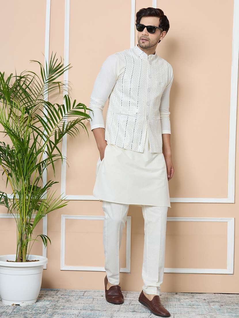 men self design sleeveless nehru jacket - 22391897 -  Standard Image - 4