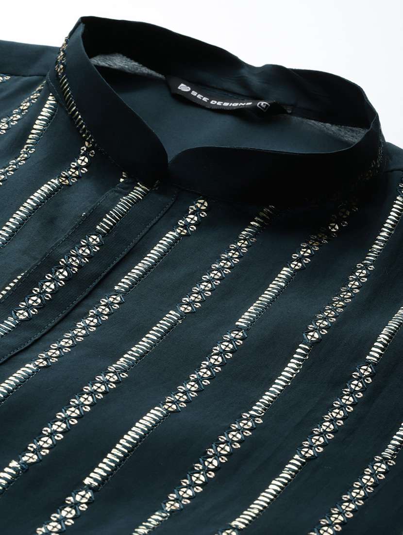 men self design long sleeve kurta - 22391951 -  Standard Image - 1