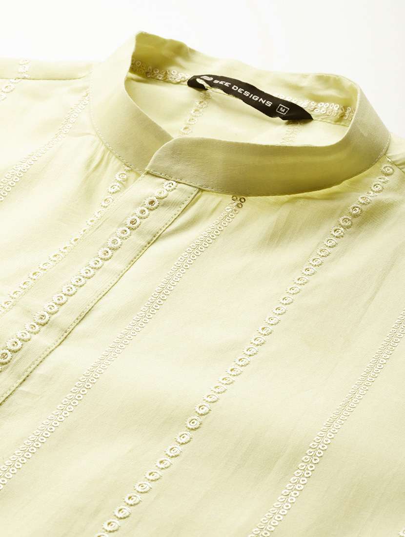 Men Solid With Work Mandarin Neck Long Kurta - 22391955 -  Standard Image - 1