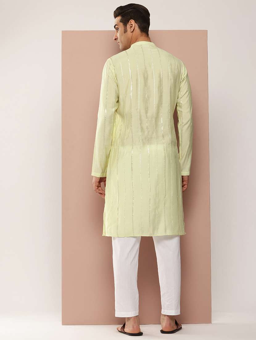 men solid with work mandarin neck long kurta - 22391956 -  Standard Image - 4