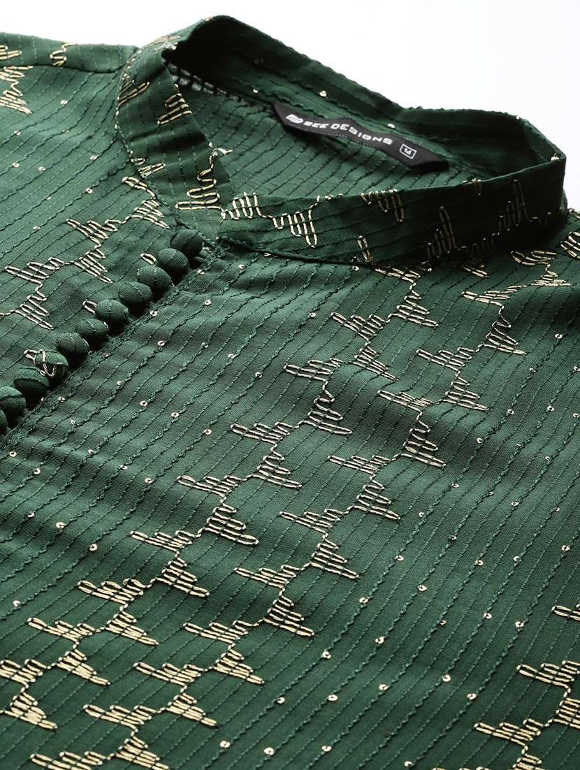 men solid with work mandarin neck long kurta - 22391968 -  Standard Image - 1