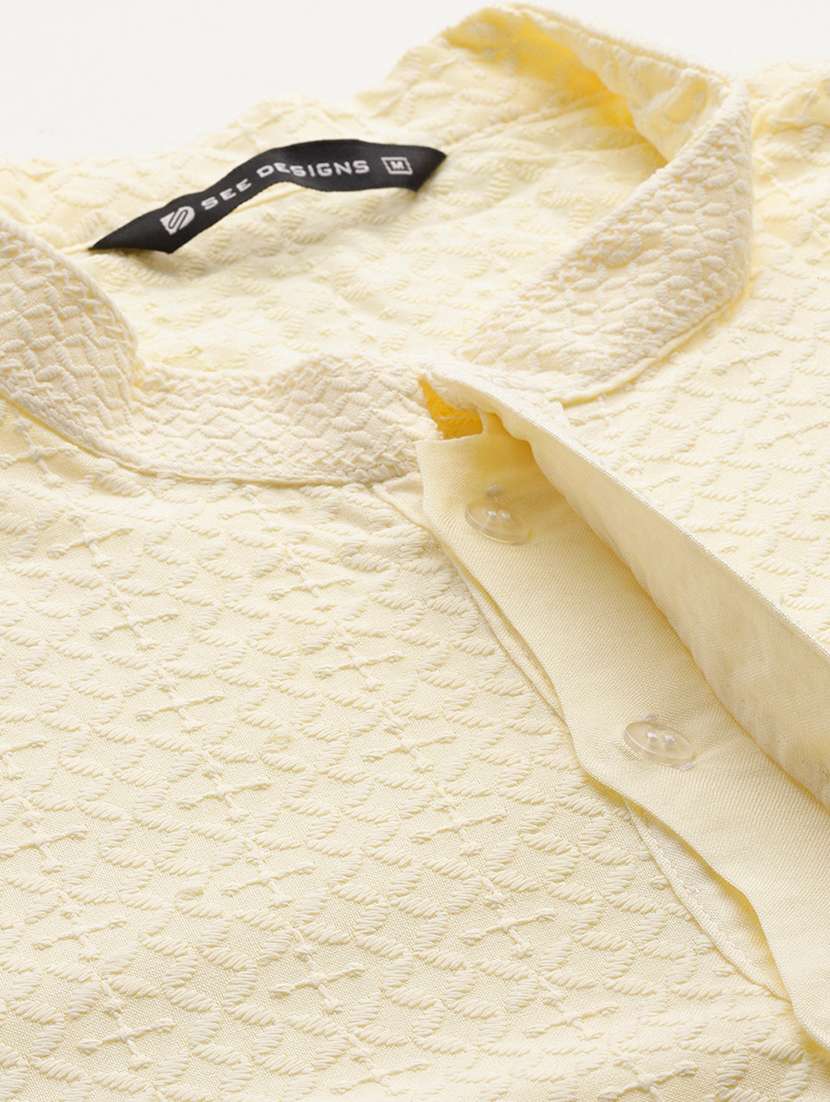 men solid with work mandarin neck long kurta - 22391974 -  Standard Image - 1