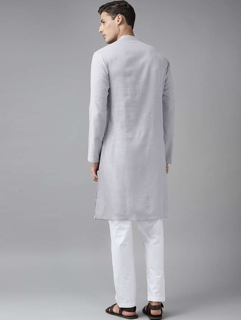men mandarin neck long sleeve kurta - 22392009 -  Standard Image - 4
