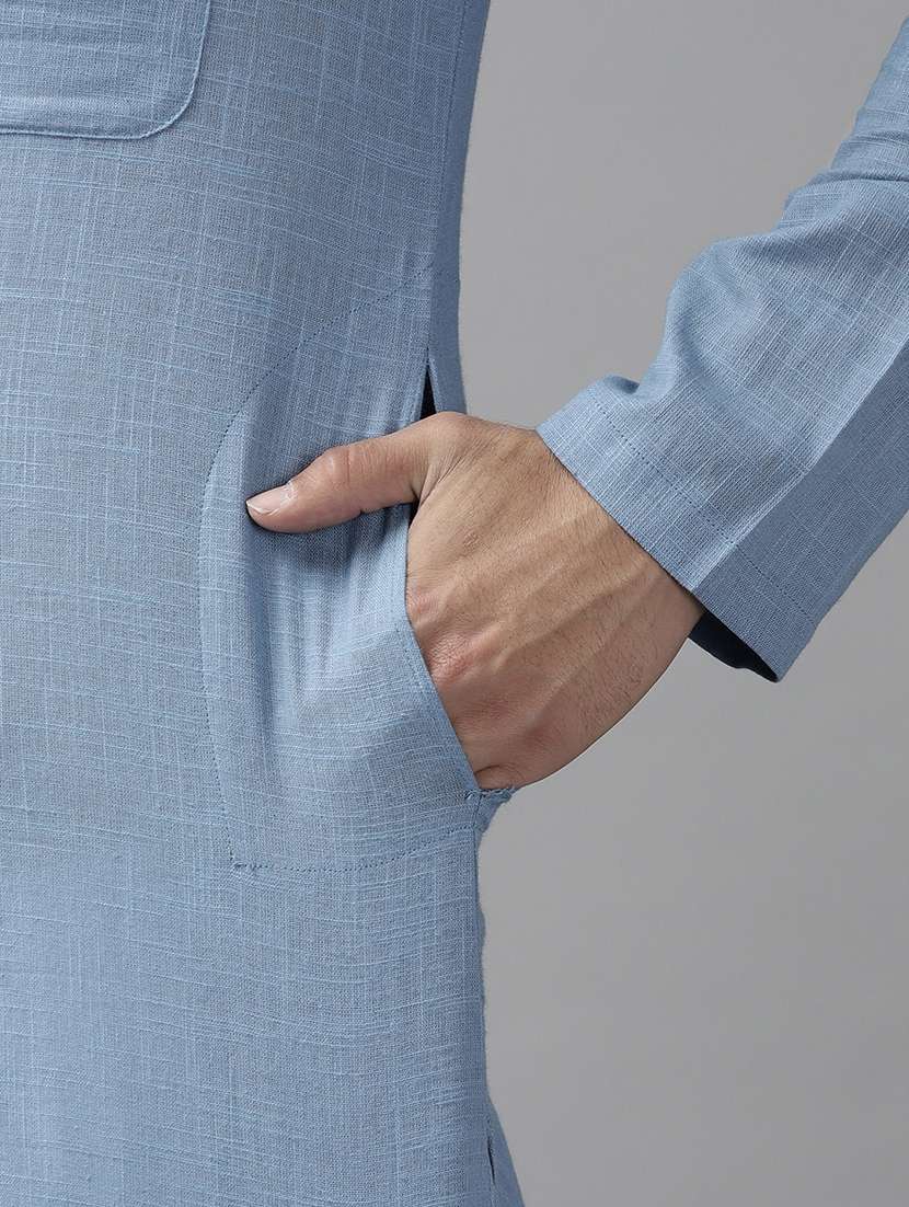 men mandarin neck long sleeve kurta - 22392018 -  Standard Image - 1
