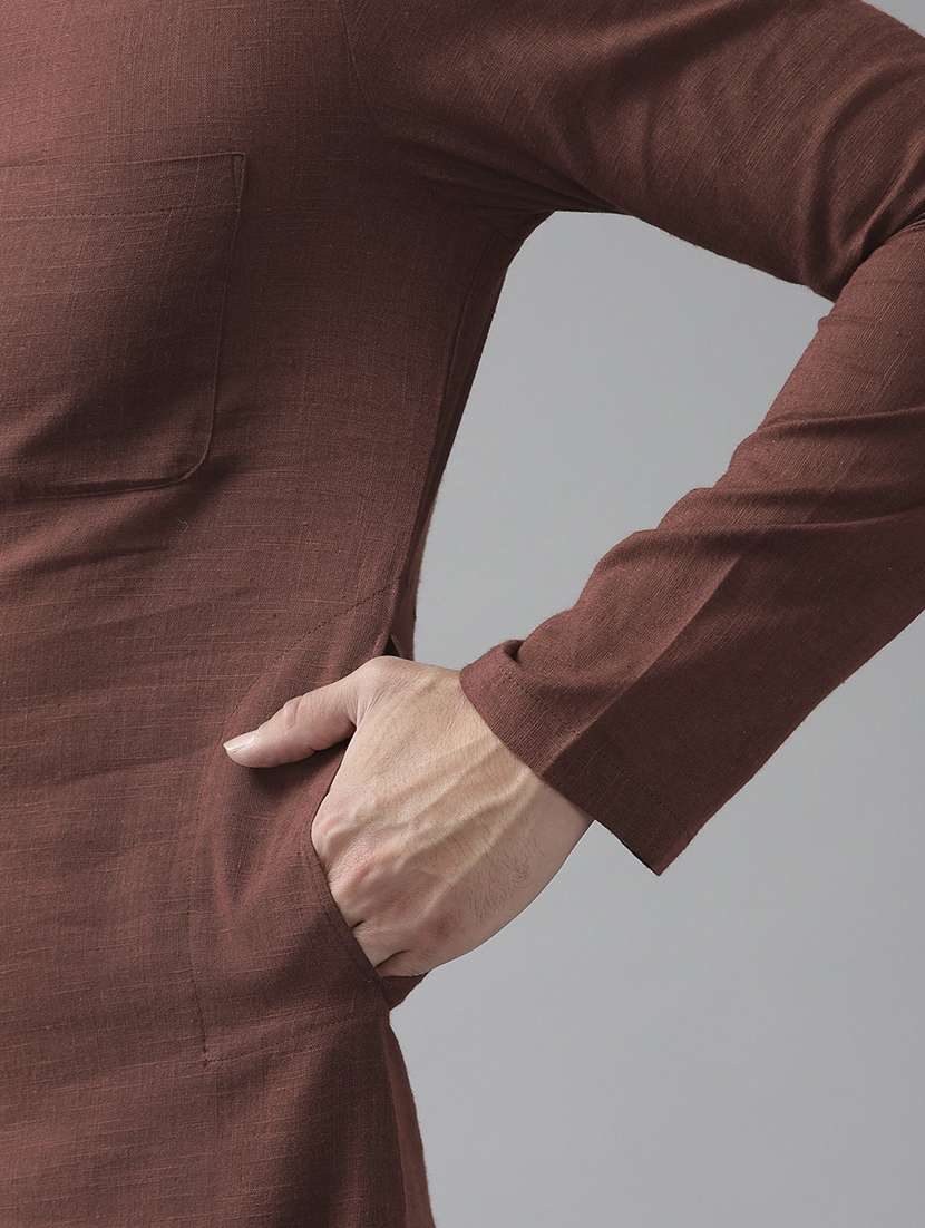 men mandarin neck long sleeve kurta - 22392021 -  Standard Image - 1