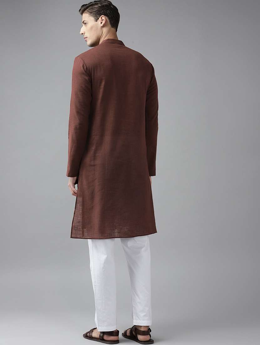 men mandarin neck long sleeve kurta - 22392021 -  Standard Image - 4