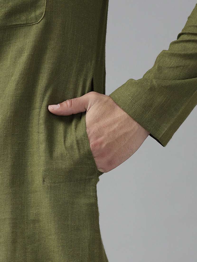 men mandarin neck long sleeve kurta - 22392022 -  Standard Image - 1
