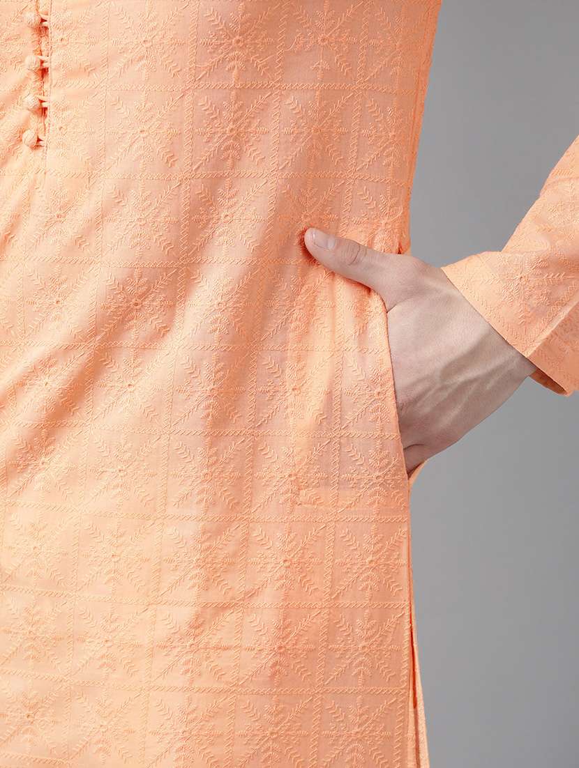 men mandarin neck long sleeve kurta - 22392057 -  Standard Image - 1