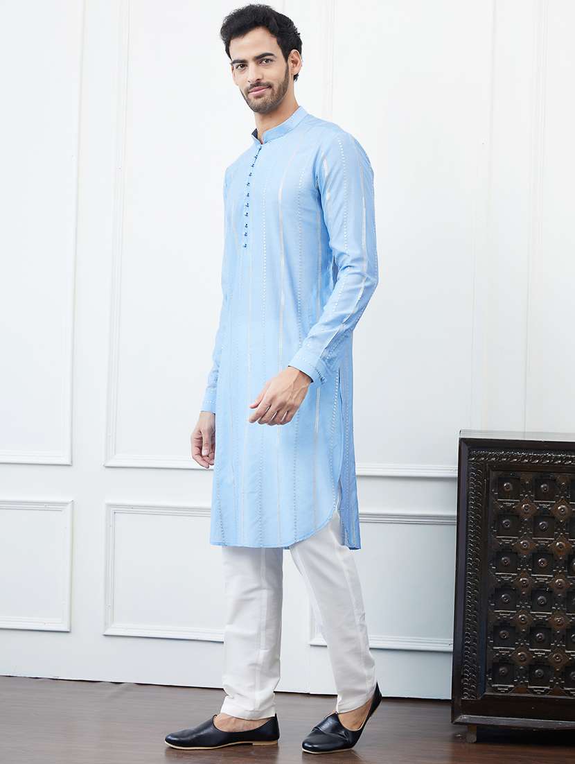 men mandarin neck long sleeve kurta - 22392091 -  Standard Image - 4