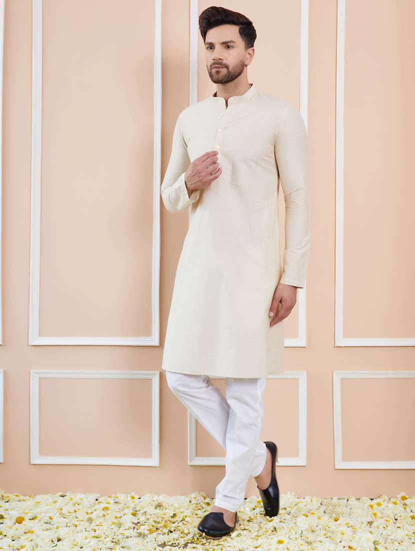 men mandarin neck long sleeve kurta - 22392095 -  Standard Image - 4
