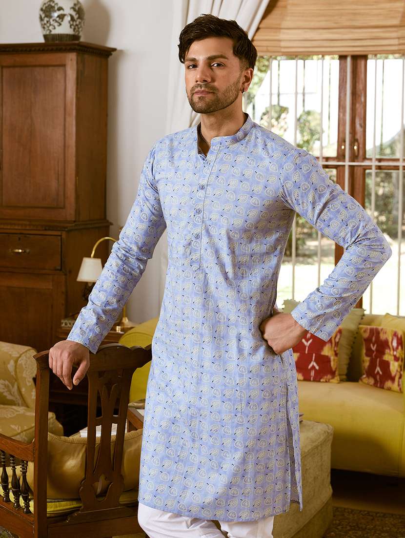 men mandarin neck long sleeve kurta - 22392098 -  Standard Image - 1