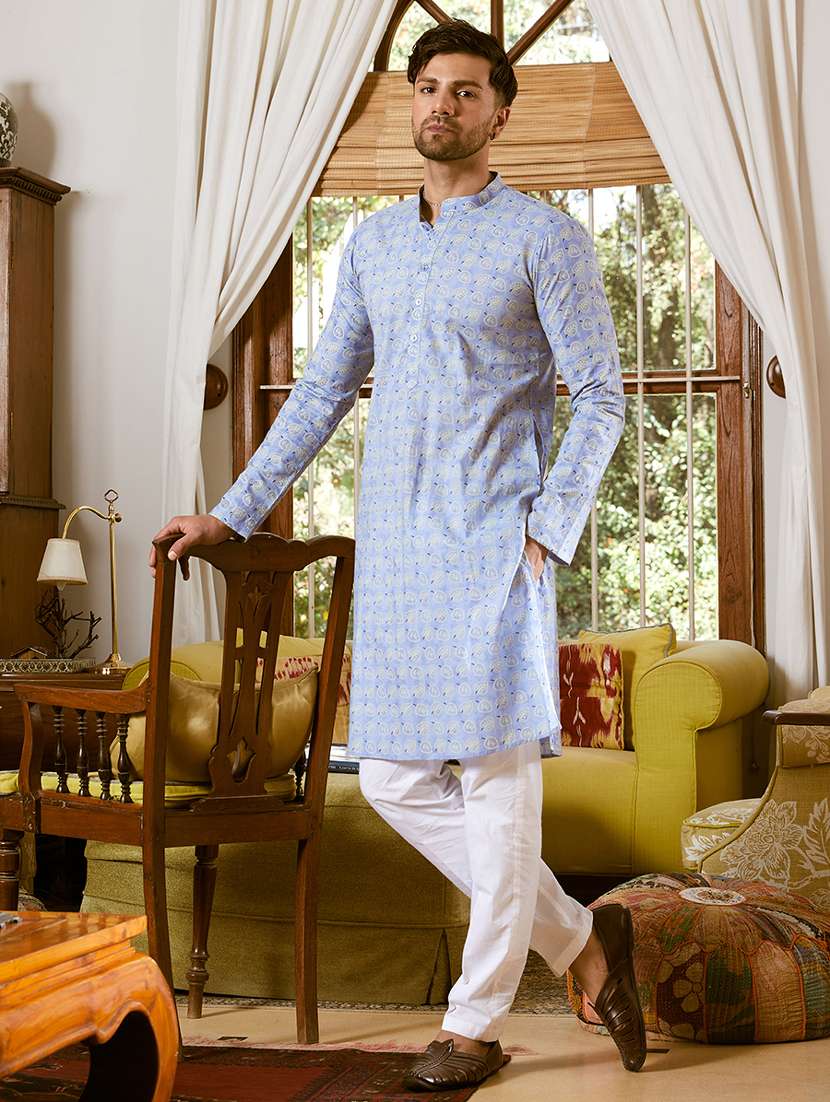 men mandarin neck long sleeve kurta - 22392098 -  Standard Image - 4