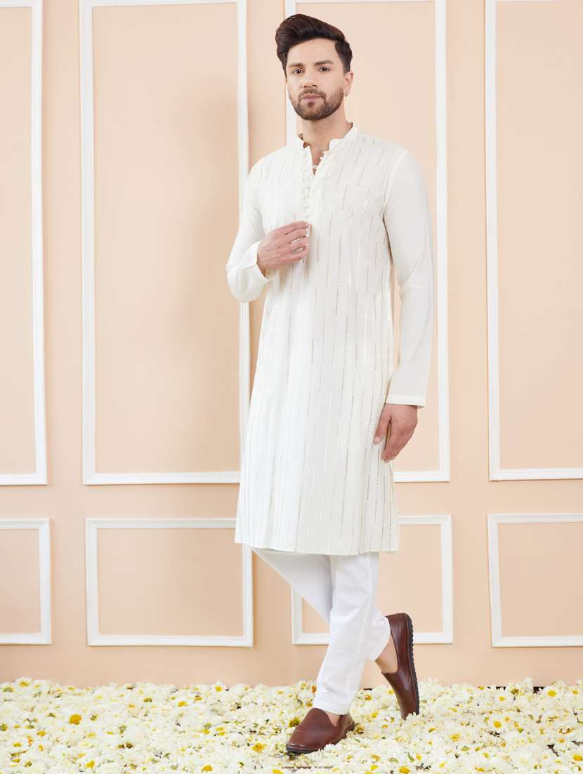 men self design long sleeve kurta - 22392105 -  Standard Image - 4