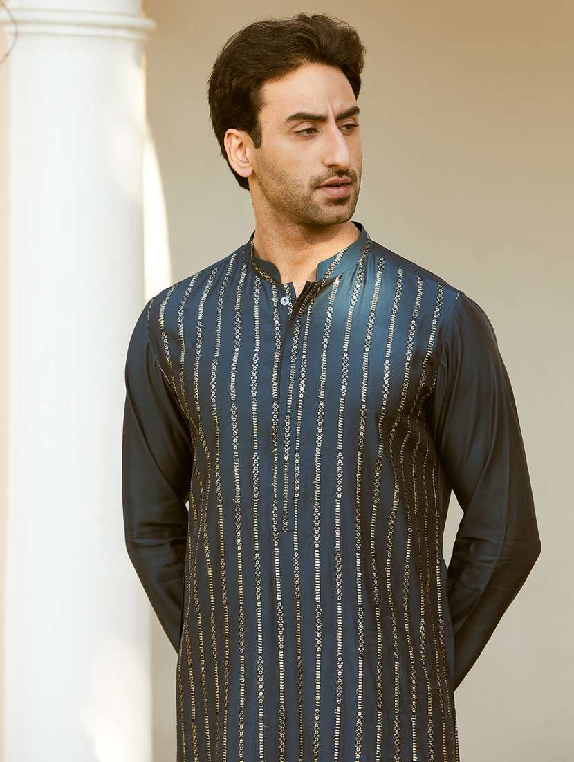 men self design long sleeve kurta - 22392106 -  Standard Image - 1