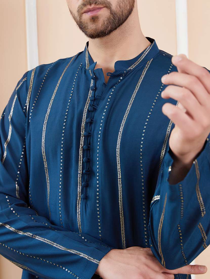 men self design long sleeve kurta - 22392109 -  Standard Image - 1