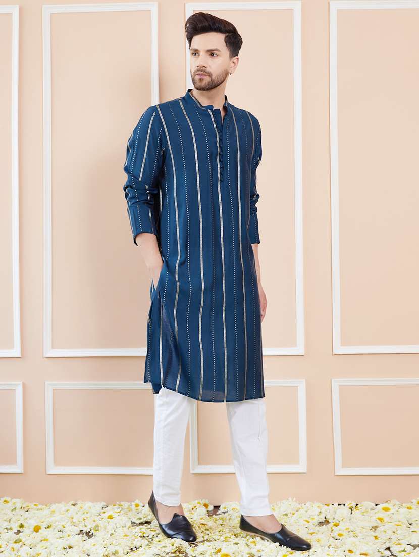 men self design long sleeve kurta - 22392109 -  Standard Image - 4