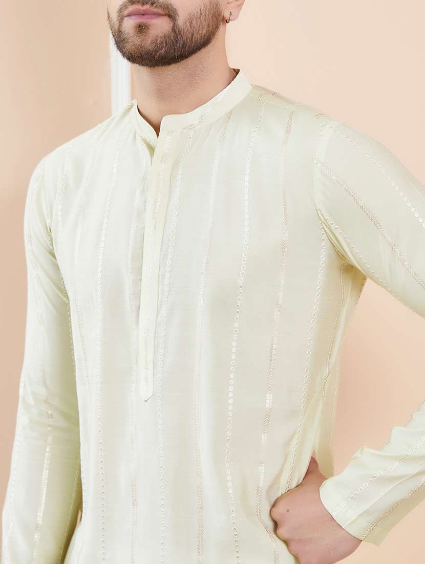 men self design long sleeve kurta - 22392110 -  Standard Image - 1