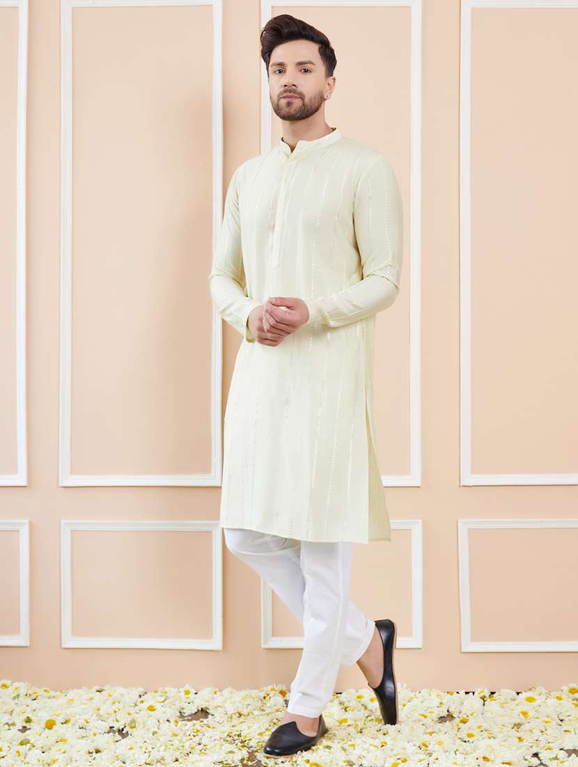 men self design long sleeve kurta - 22392110 -  Standard Image - 4