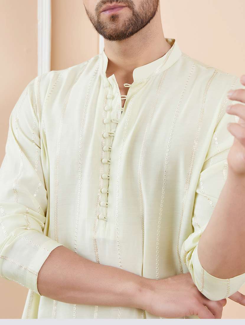 men self design long sleeve kurta - 22392111 -  Standard Image - 1