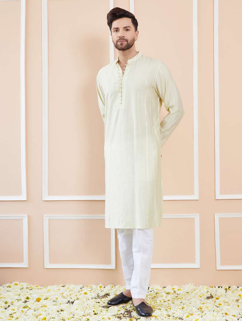 men self design long sleeve kurta - 22392111 -  Standard Image - 4