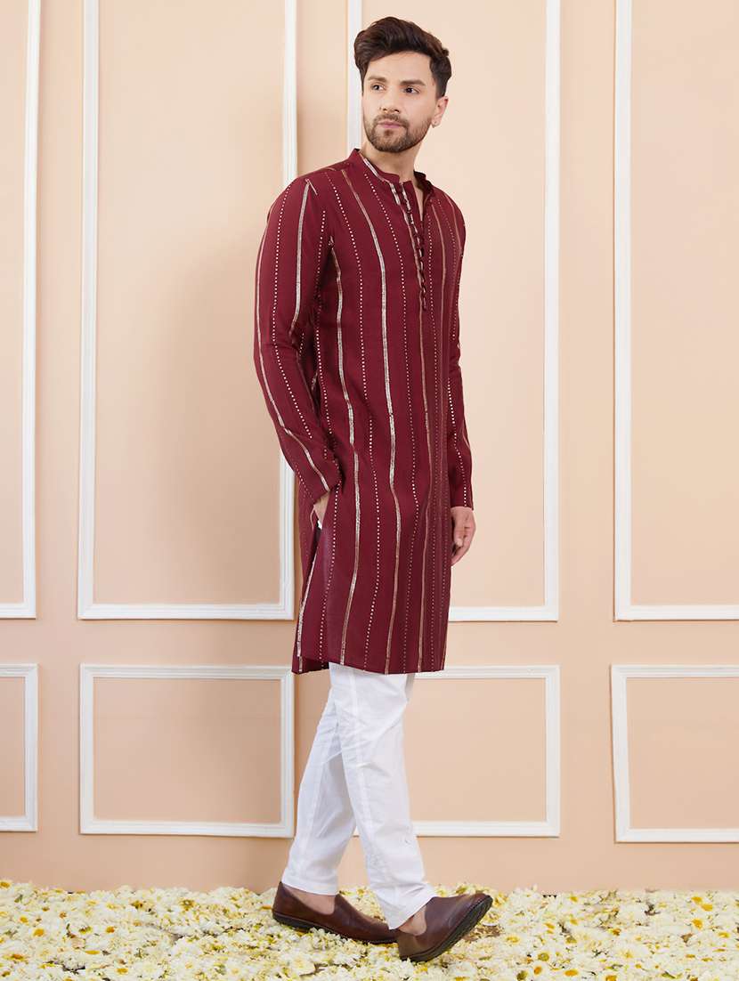 men self design long sleeve kurta - 22392113 -  Standard Image - 4