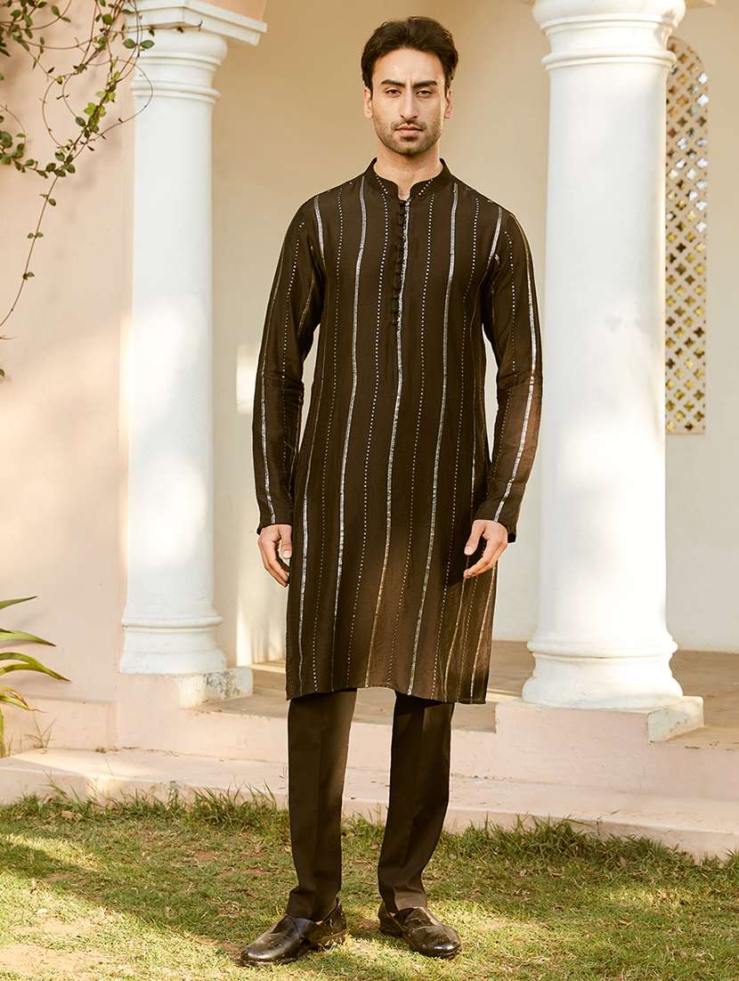 men self design long sleeve kurta - 22392115 -  Standard Image - 4