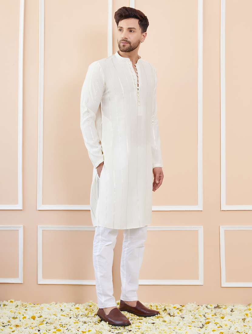 men self design long sleeve kurta - 22392117 -  Standard Image - 4