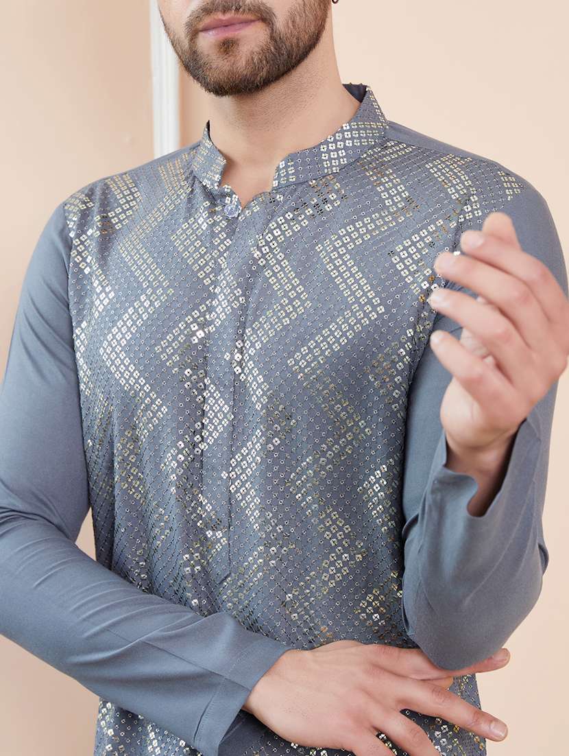men self design long sleeve kurta - 22392118 -  Standard Image - 1