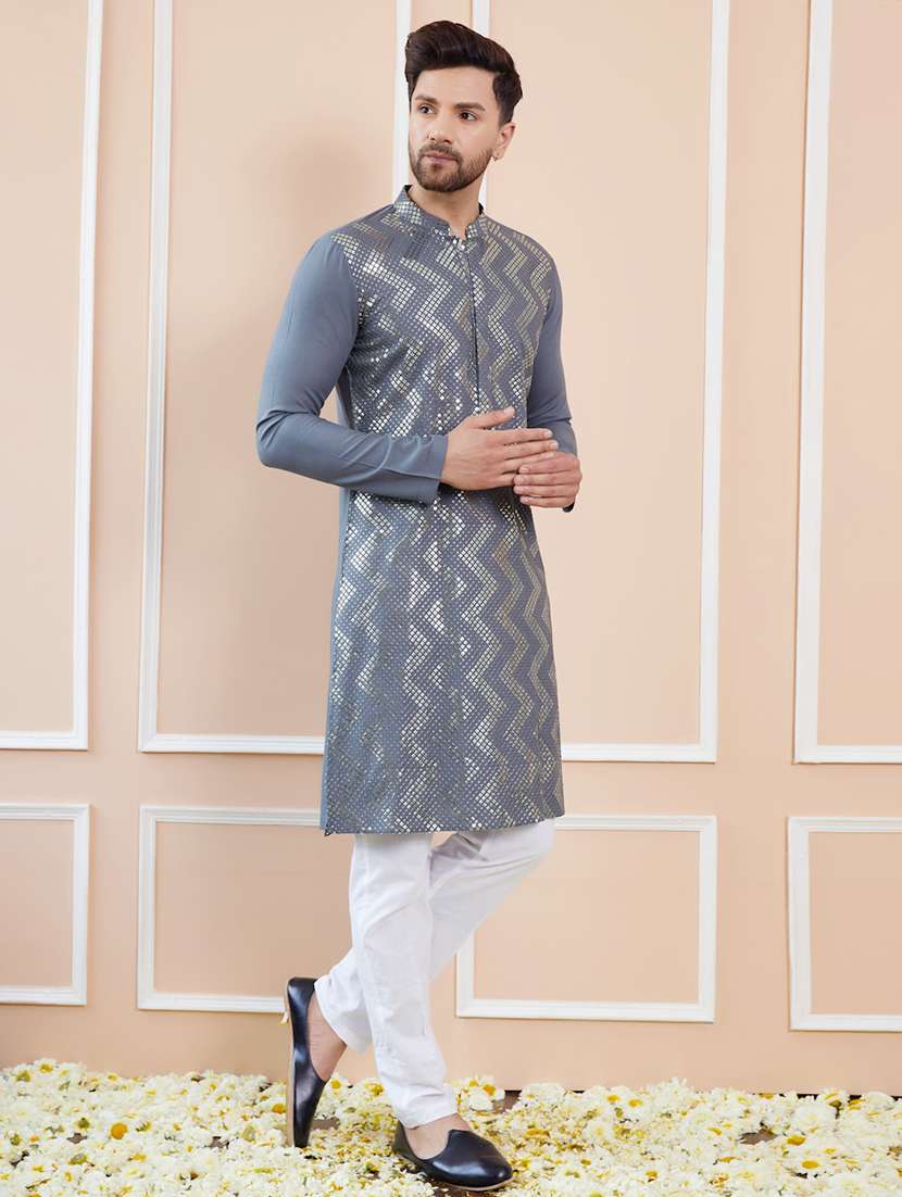 men self design long sleeve kurta - 22392118 -  Standard Image - 4