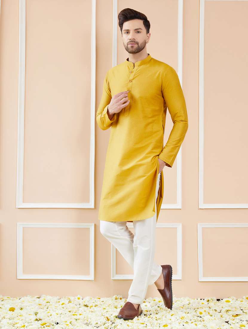 men solid mandarin neck long kurta - 22392135 -  Standard Image - 4