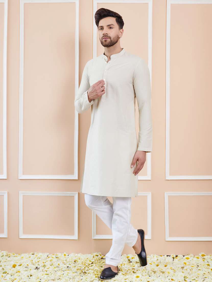 men solid mandarin neck long kurta - 22392138 -  Standard Image - 4