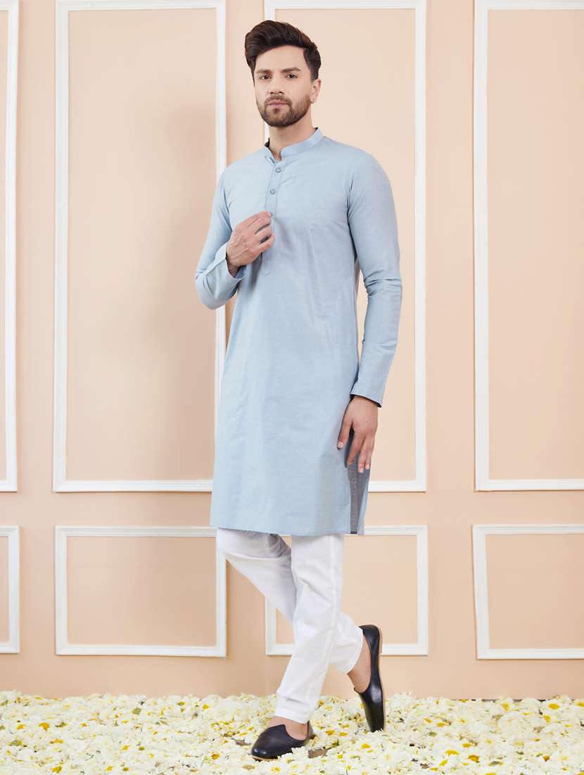 men solid mandarin neck long kurta - 22392145 -  Standard Image - 4