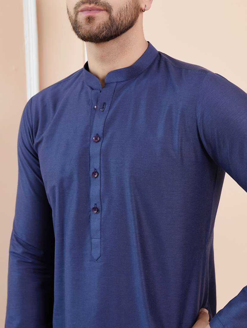 men solid mandarin neck long kurta - 22392146 -  Standard Image - 1
