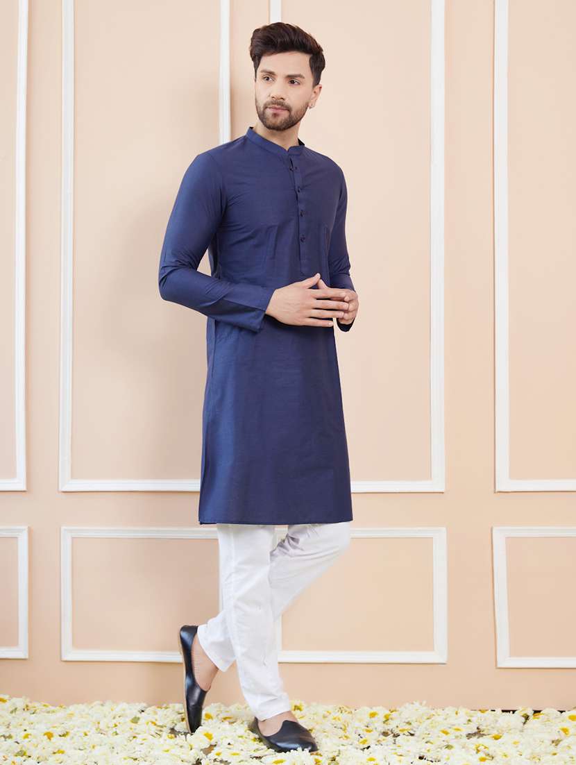 men solid mandarin neck long kurta - 22392146 -  Standard Image - 4