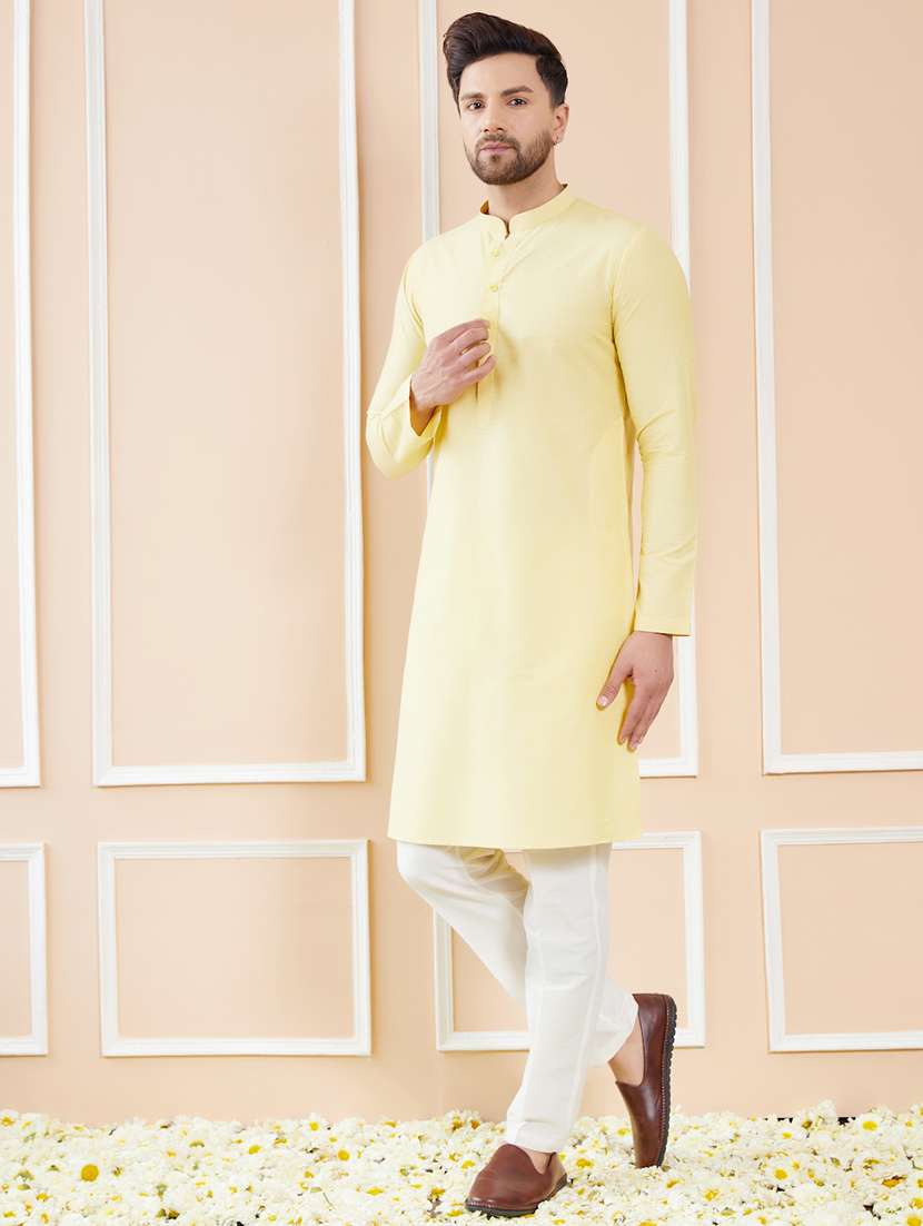 men solid mandarin neck long kurta - 22392147 -  Standard Image - 4