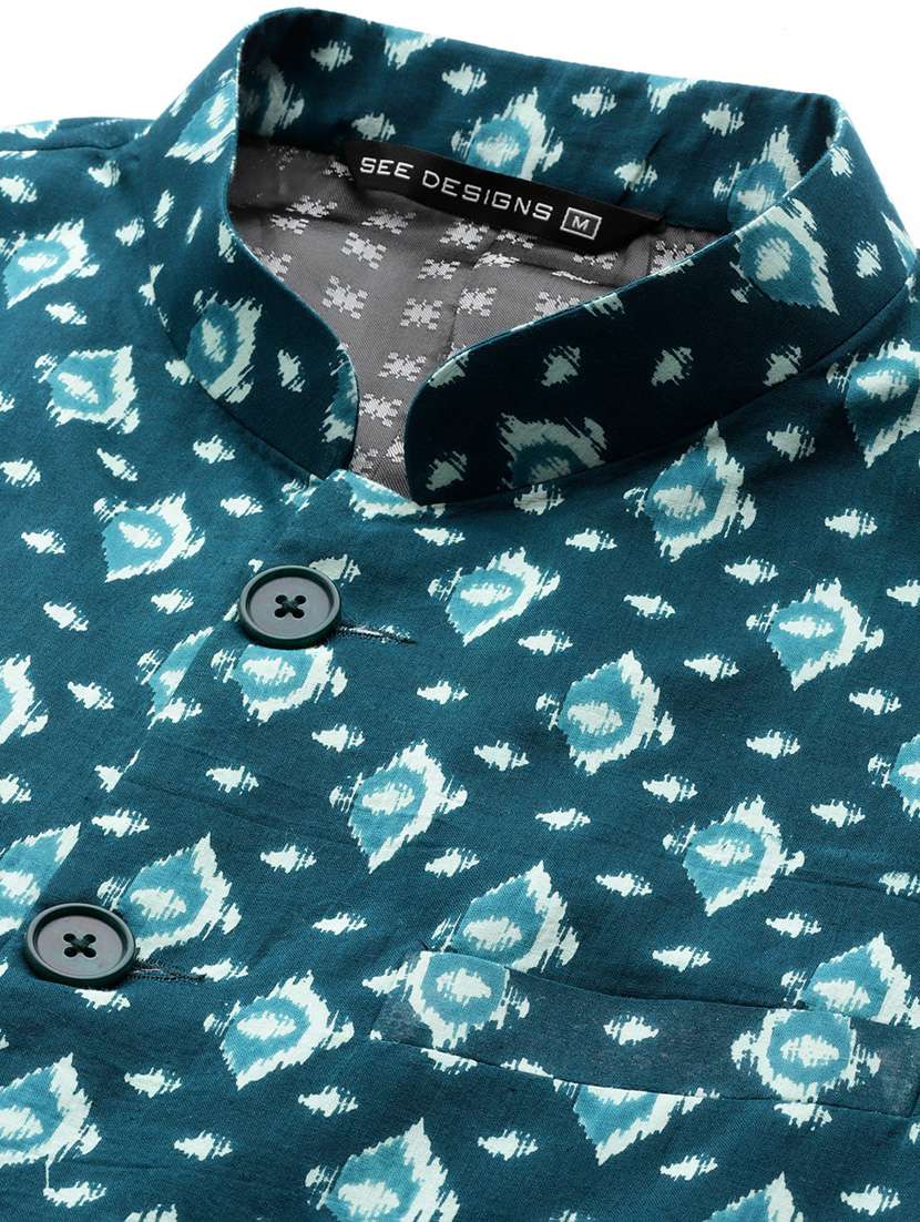 men printed sleeveless nehru jacket - 22392171 -  Standard Image - 1