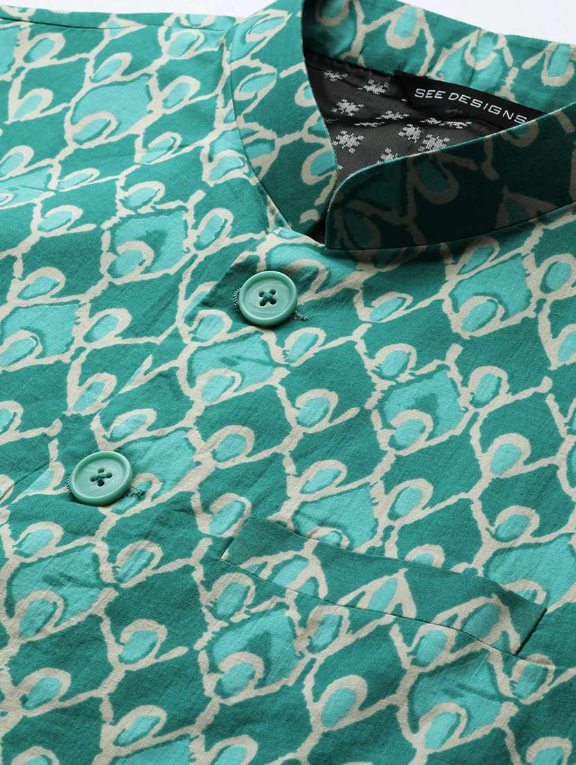 men printed sleeveless nehru jacket - 22392173 -  Standard Image - 1