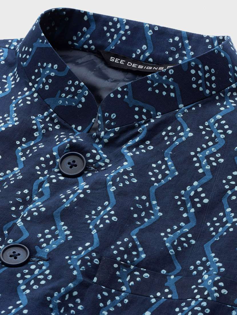 blue cotton nehru jacket - 22392174 -  Standard Image - 1