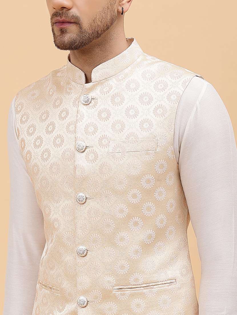 men self design sleeveless nehru jacket - 22392180 -  Standard Image - 1