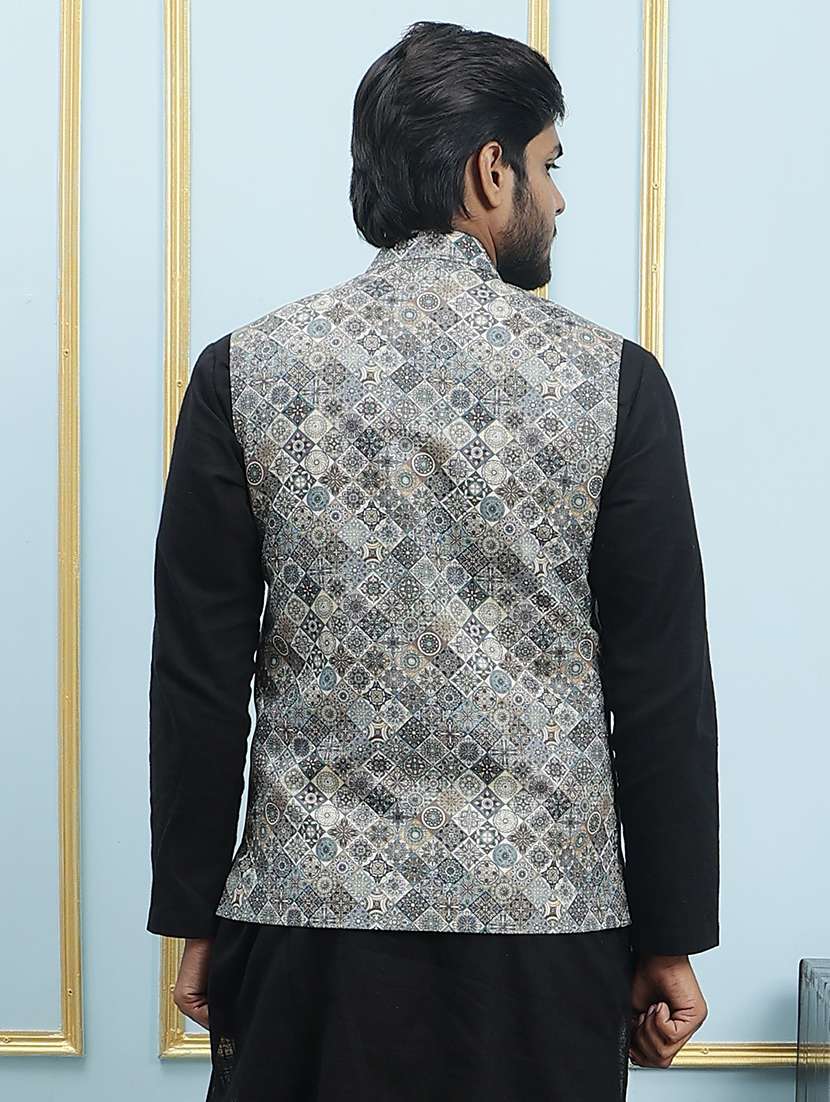 men printed sleeveless nehru jacket - 22392197 -  Standard Image - 4