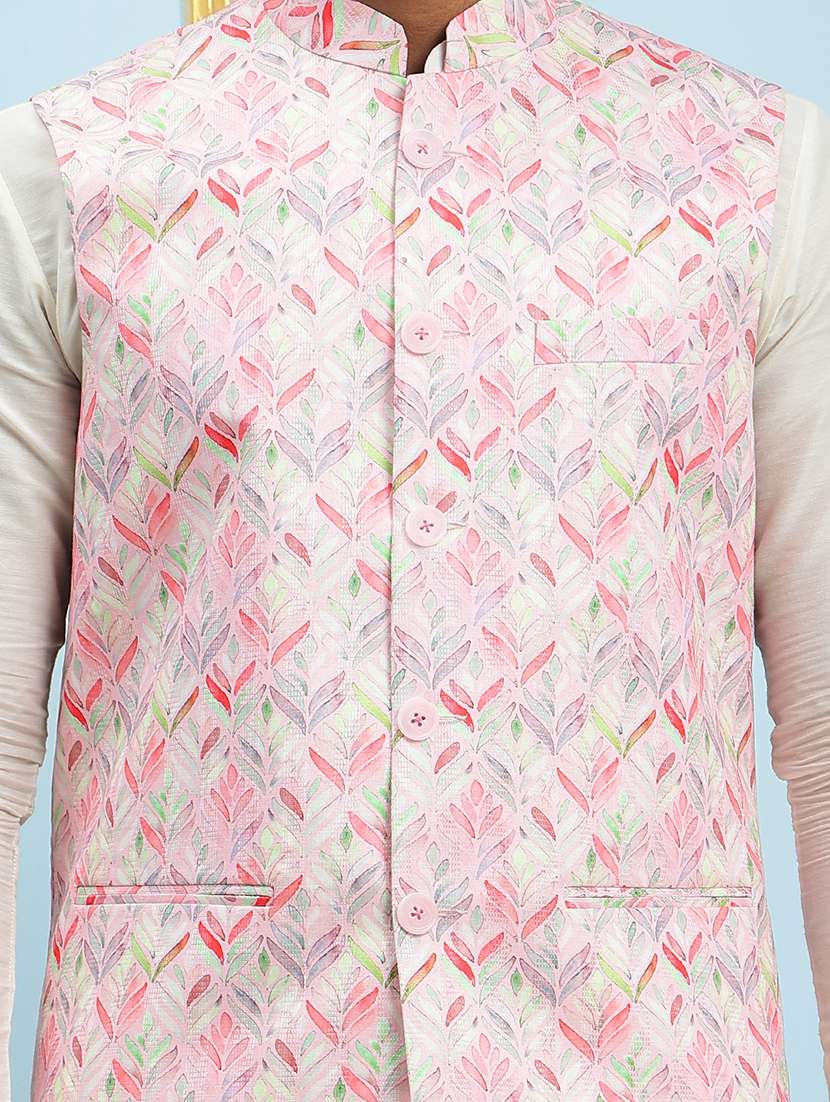 men printed sleeveless nehru jacket - 22392200 -  Standard Image - 1