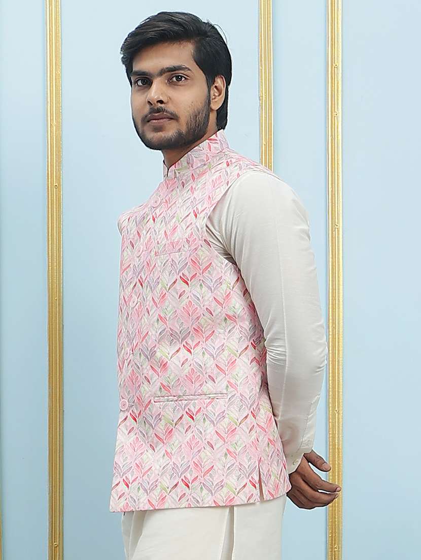 men printed sleeveless nehru jacket - 22392200 -  Standard Image - 4