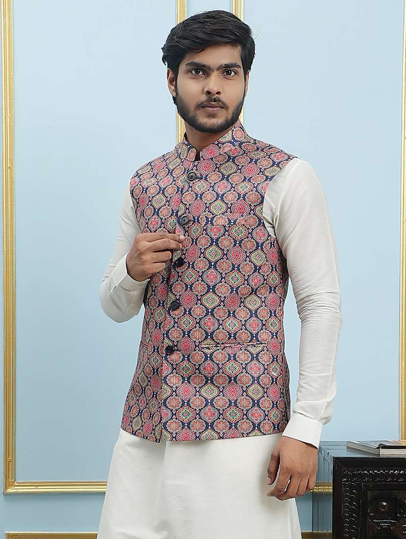 men printed sleeveless nehru jacket - 22392202 -  Standard Image - 1