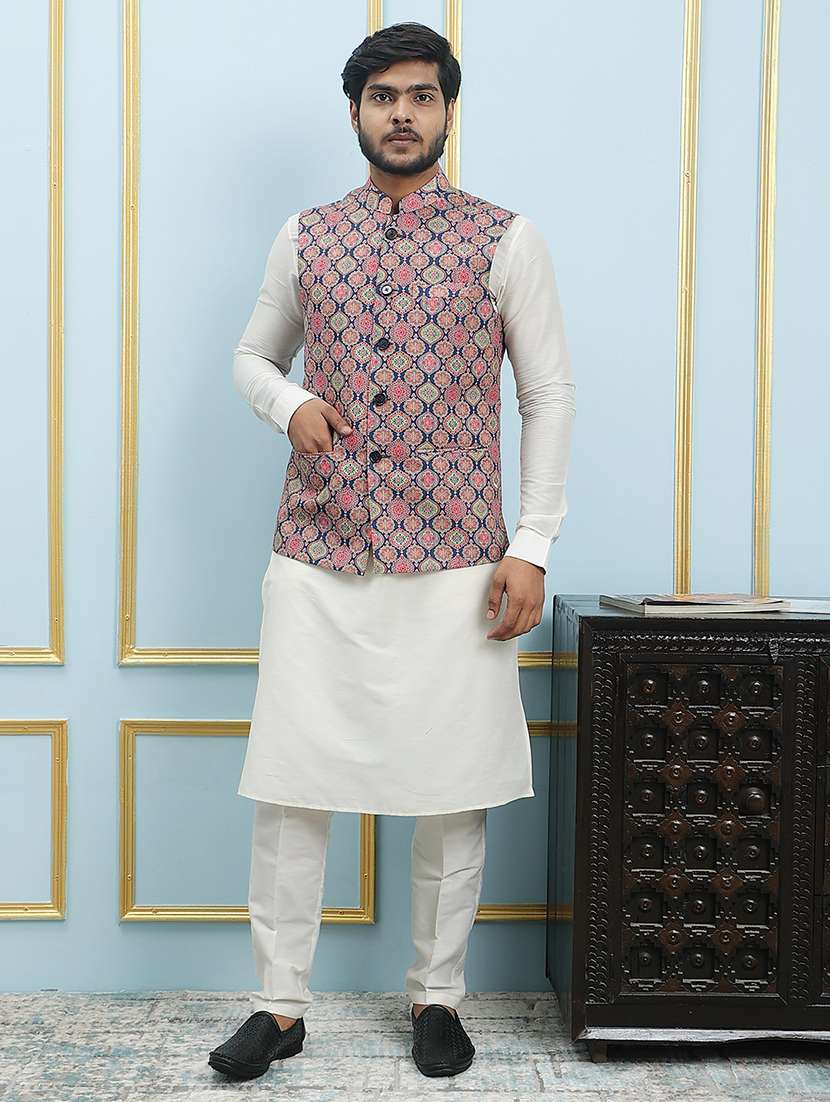 men printed sleeveless nehru jacket - 22392202 -  Standard Image - 4